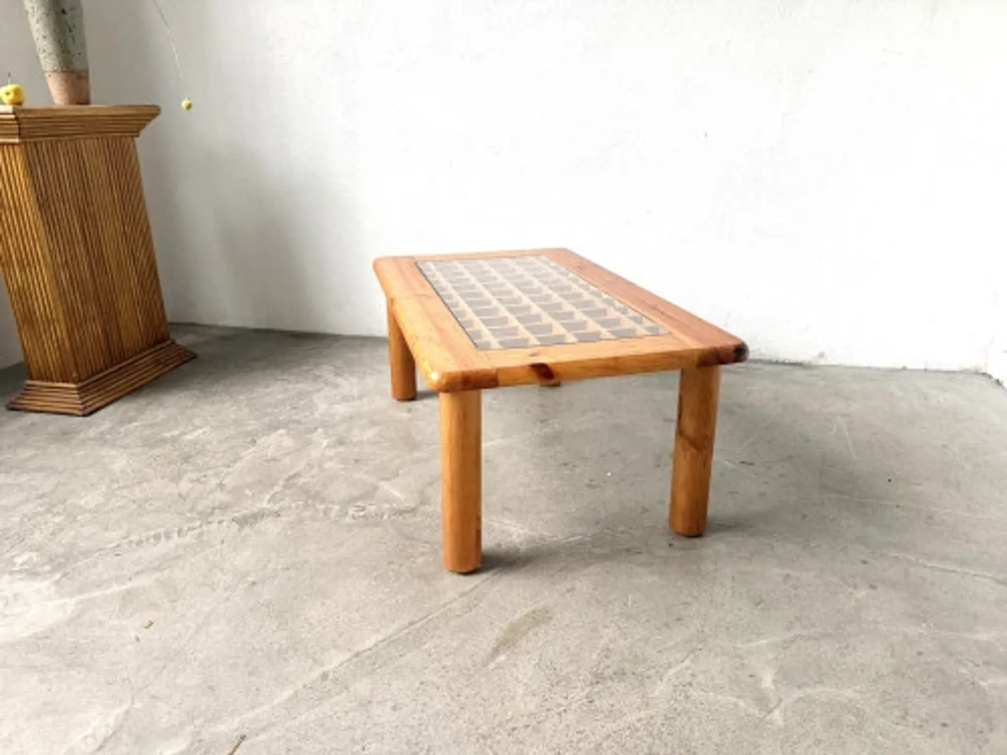 Scandinavian coffee table in solid pine and glass, 1970s