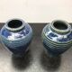 Pair of old vintage blue enamelled stoneware vases