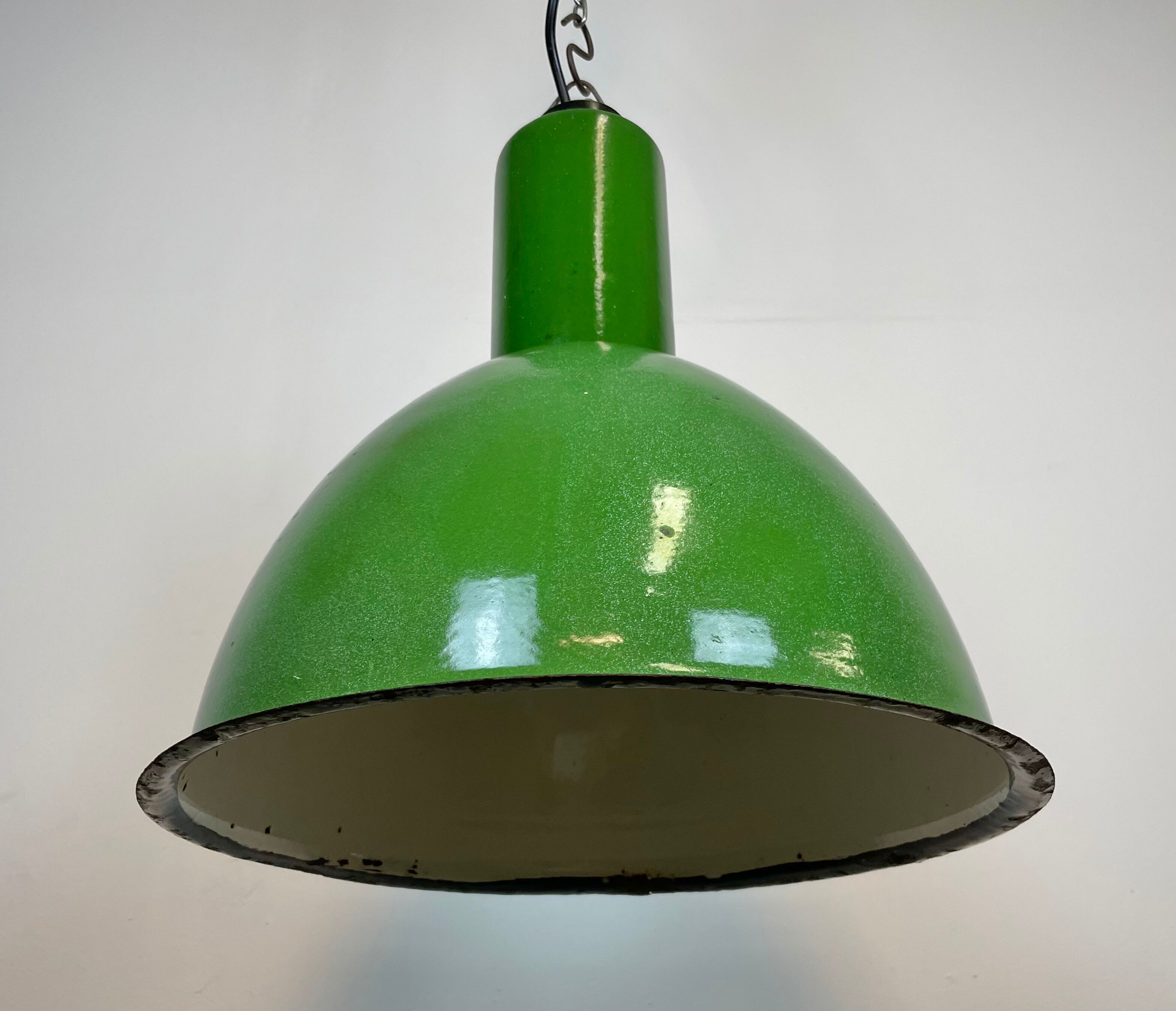 Industrial Soviet Green Enamel Pendant Lamp, 1960s