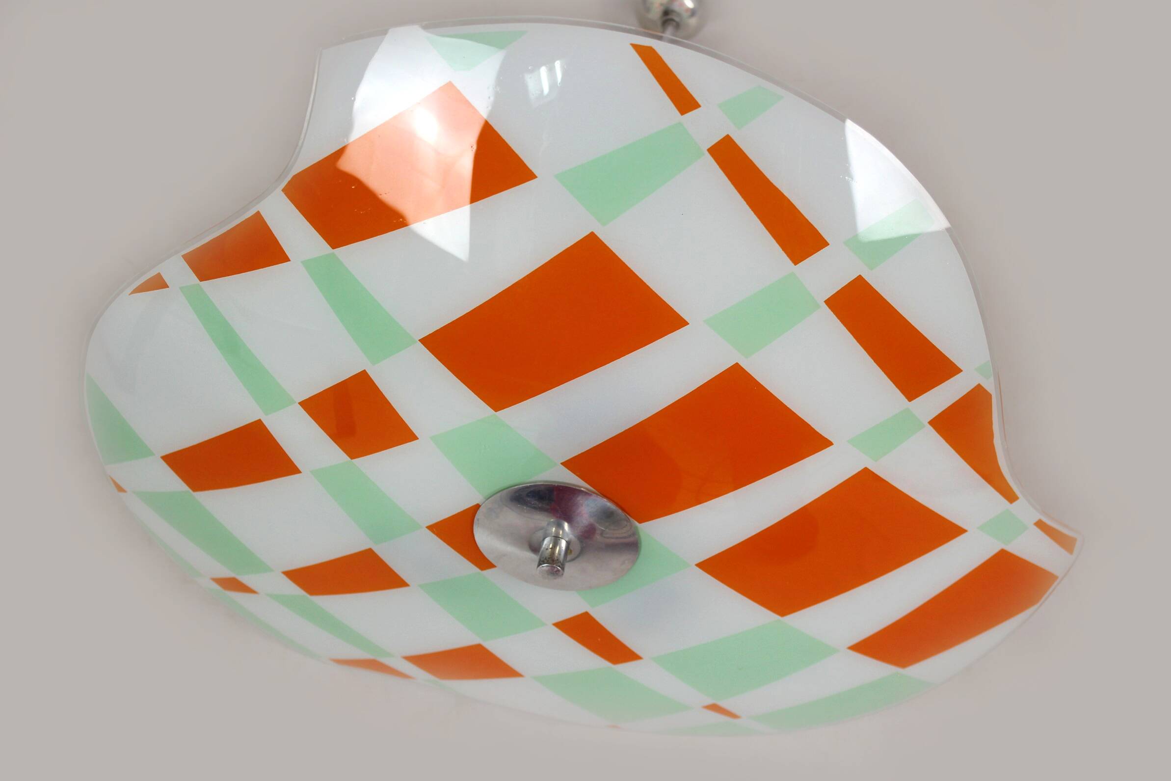 Mid-Century Czech Glass Pendant Lamps with Colorful Decor, 1970s, Set of 6