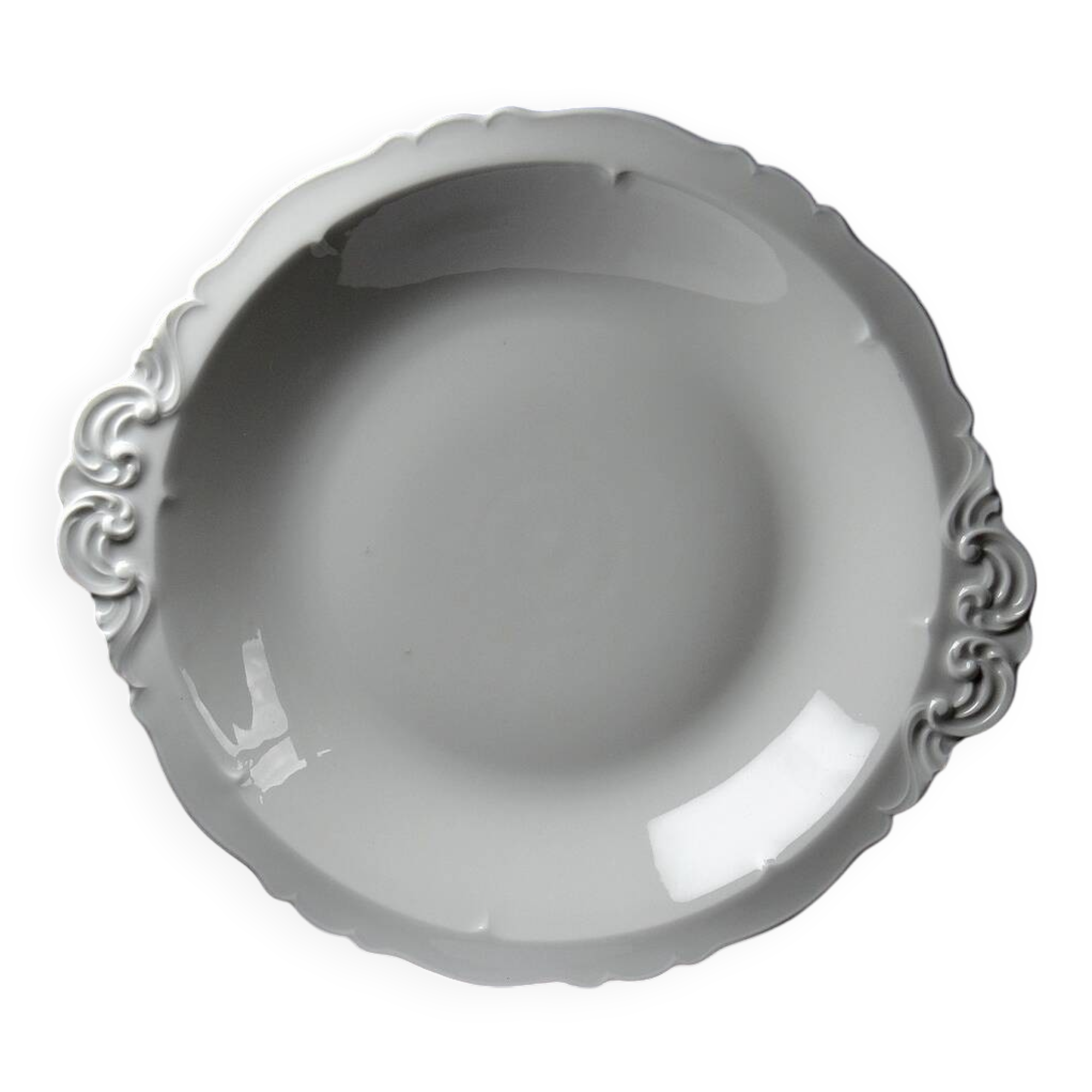 Large hollow serving dish, fine white Limoges porcelain, vintage/antique