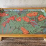 Folding tray parrots and flowers fiber and rattan