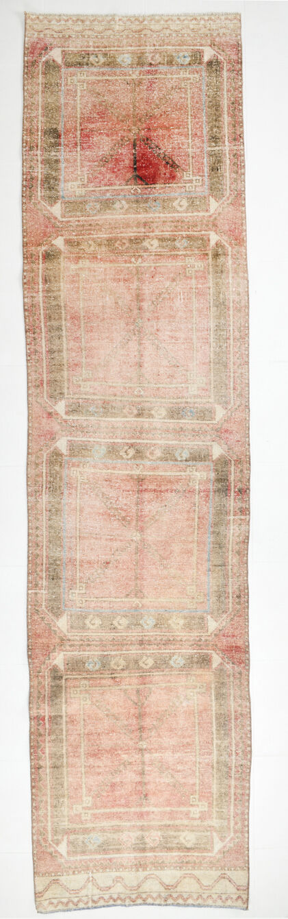 Brown red turkish runner rug, 90x336 cm