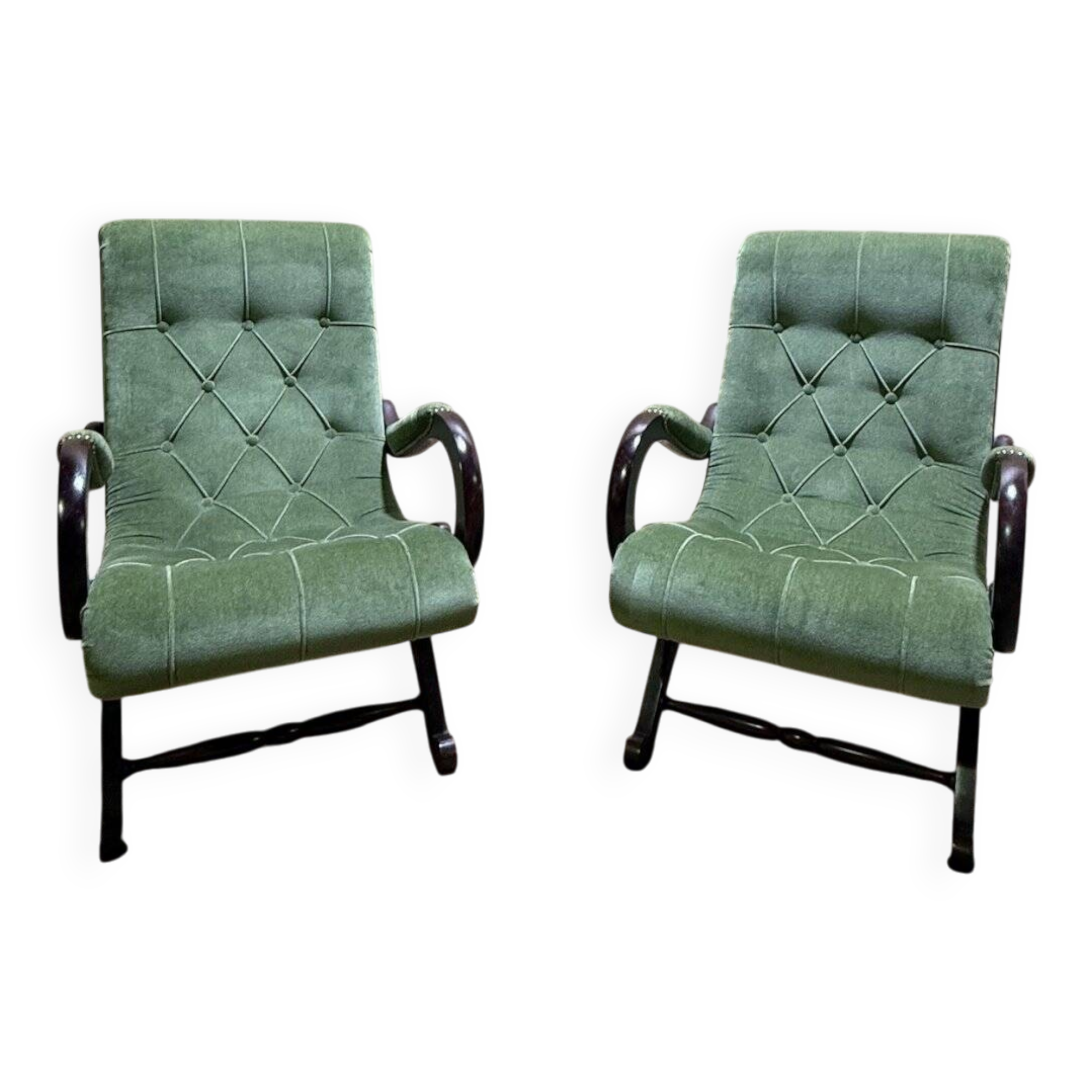 Pair of English Chesterfield armchairs