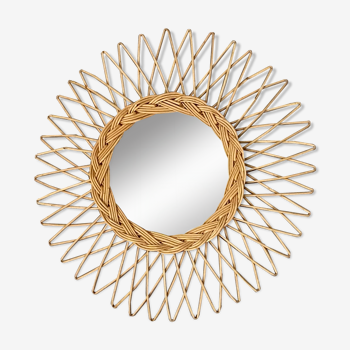 Mirror sun in braided rattan 1960 45cm