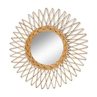 Miroir soleil en rotin tressé 1960 45cm
