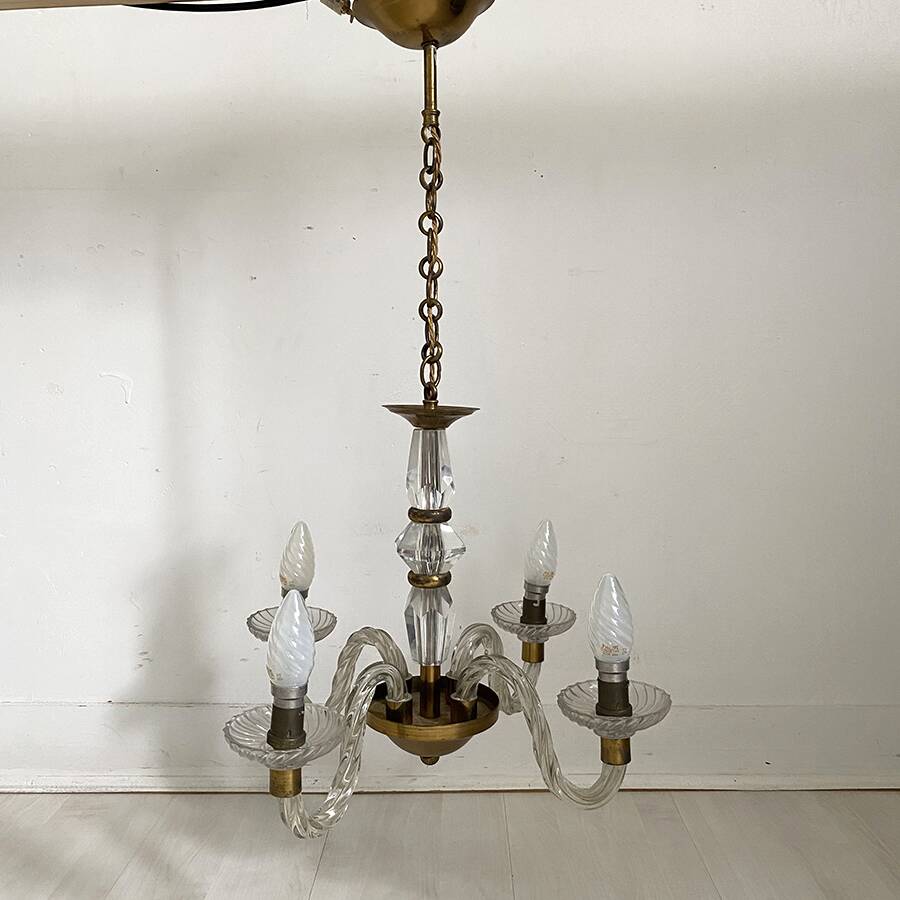 Vintage 1950s glass and brass suspension light