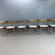 Alfred Christensen Danish oak "Boomerang" chairs set of 6 boucle fabric