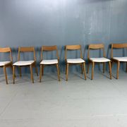 Alfred Christensen Danish oak "Boomerang" chairs set of 6 boucle fabric