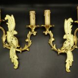 Pair of Louis XV style wall lights from Lucien GAU - gilded bronze