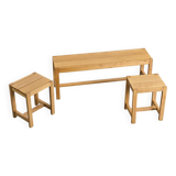 Bench and Stools in solid beech, circa 1980