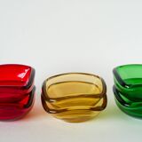 Pair of green colored glass storage compartments, in the Murano style, 1970