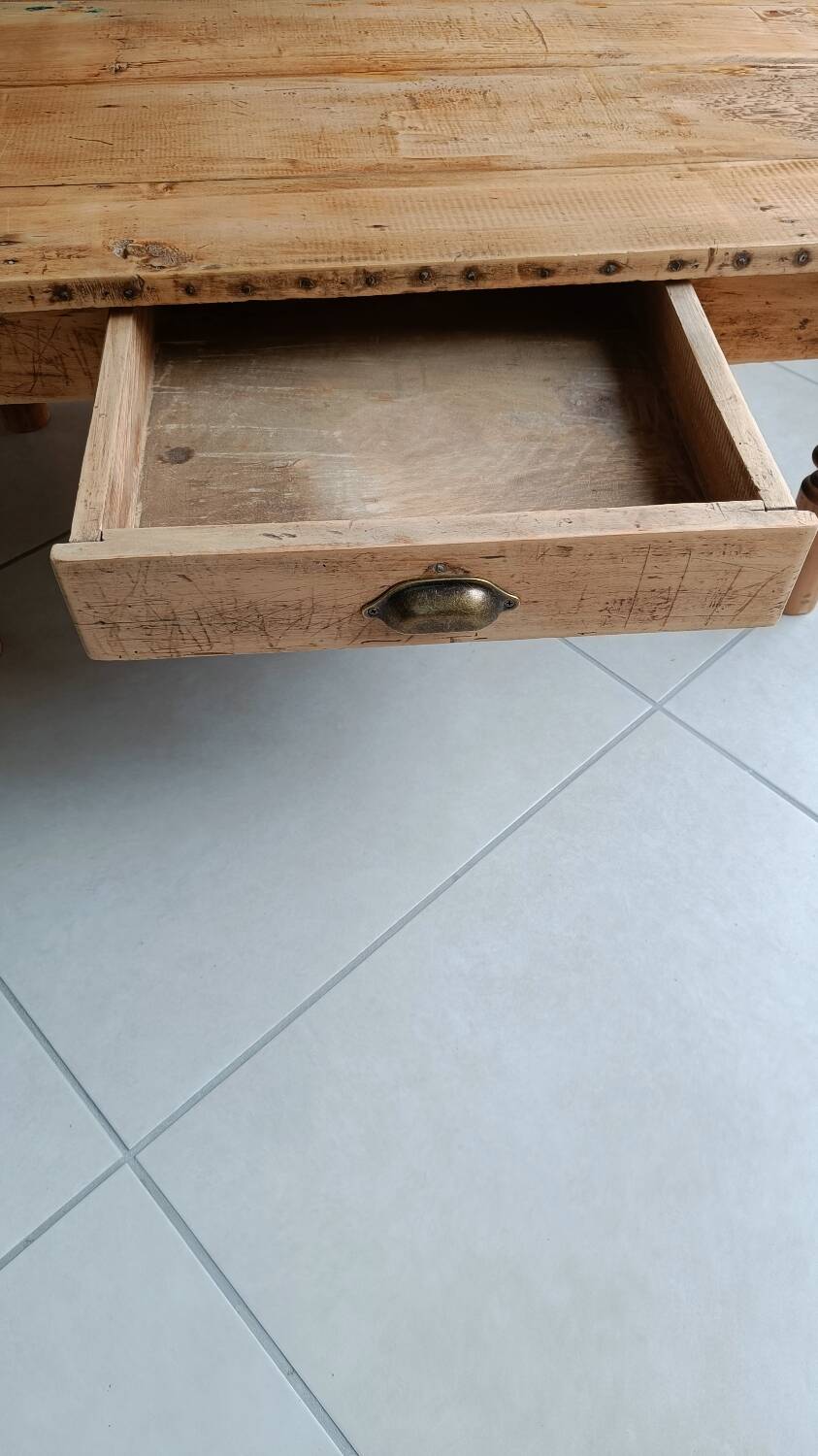 Raw wood coffee table in a country style