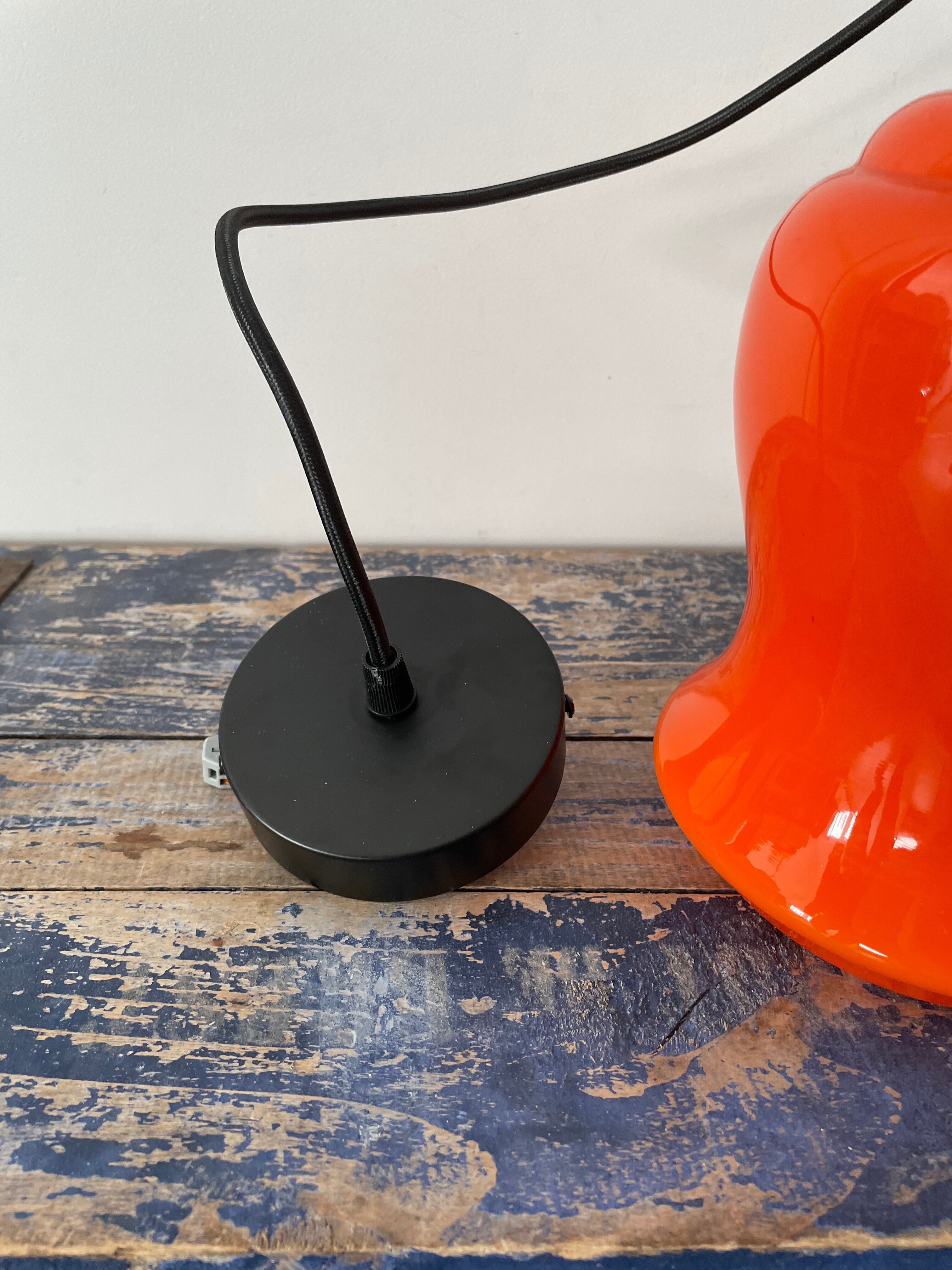 Vintage electrified orange suspension lamp with new