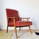 Vintage Scandinavian armchair from the 50s/60s – tapered legs, wood & velvet