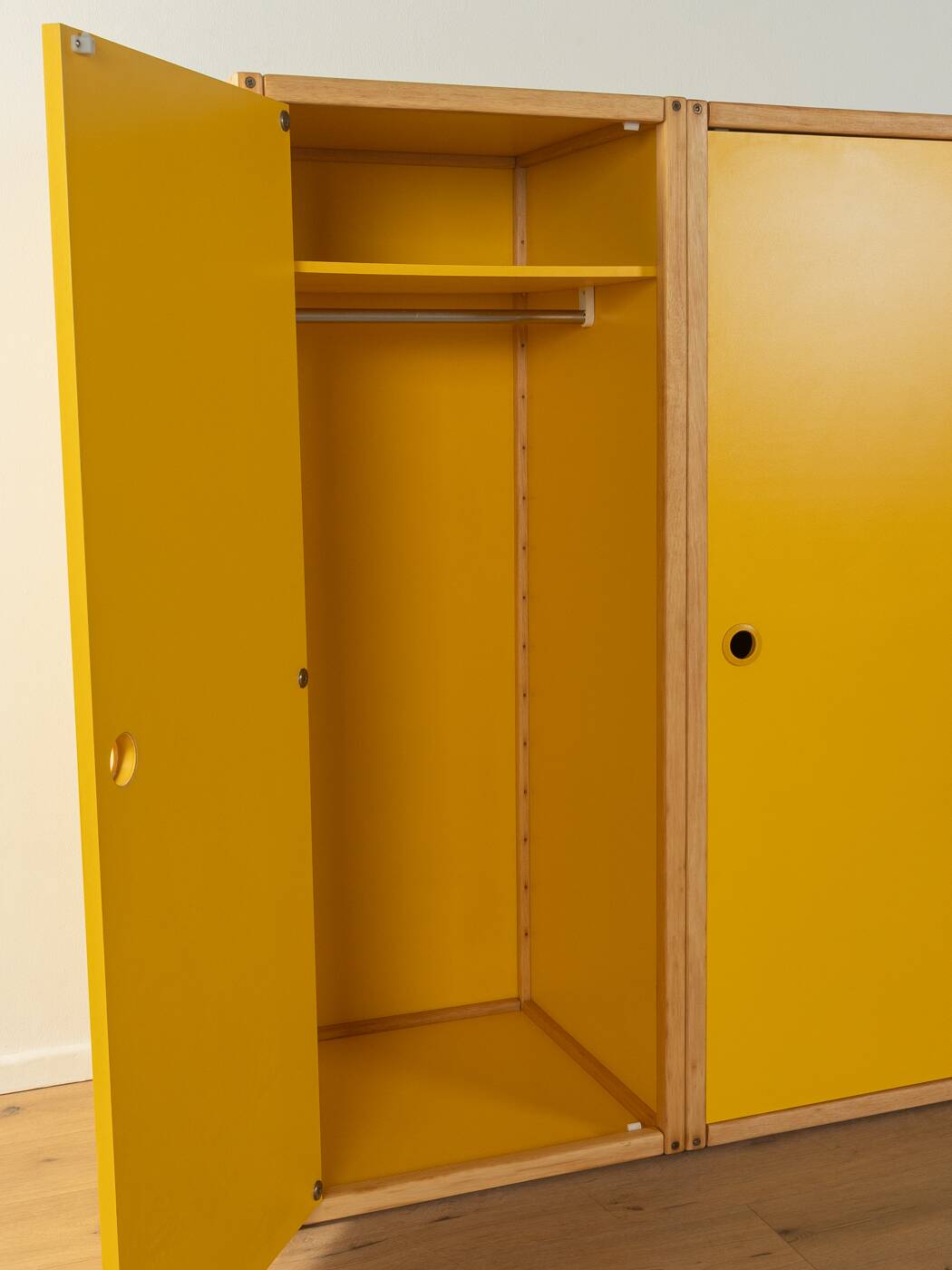 Flötotto profile system, 1970s, two-piece, yellow HPL, beech frame