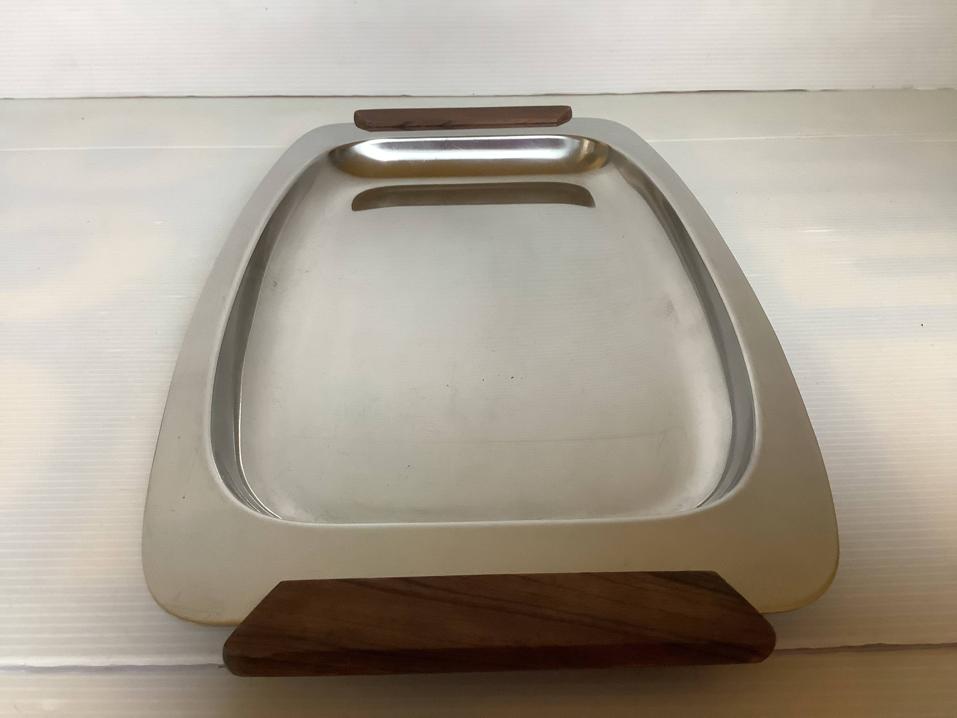 Denmark Scandinavian metal and teak dish