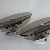 Pair of smoked glass and vintage chrome wall lamps