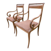 Paire de fauteuils anciens Vintage Mid Century Marqueterie laiton 60