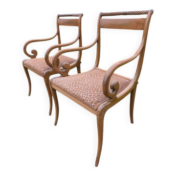 Pair of vintage mid-century armchairs with brass marquetry 60.