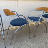 Set of 4 chairs with armrest Effezeta chrome blue fabric and wood an2000