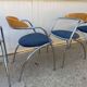 Set of 4 chairs with armrest Effezeta chrome blue fabric and wood an2000
