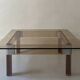 Square coffee table in smoked brown plexiglass and chrome, 1970s design