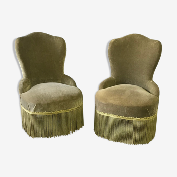 Paire de fauteuils crapauds verts