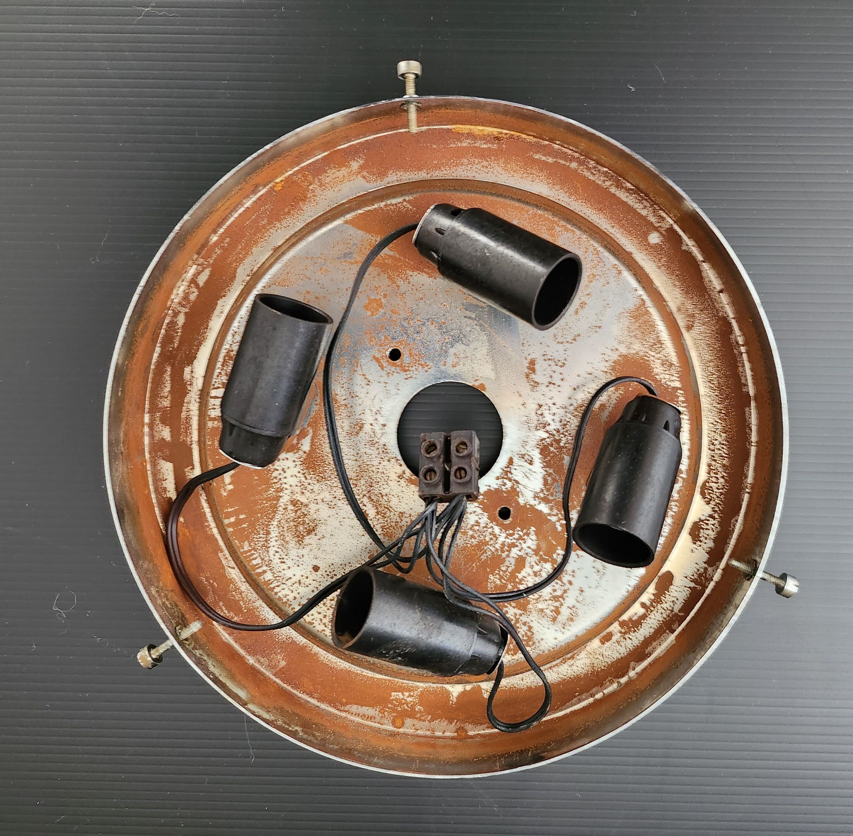 Vintage ceiling lamp 1970 space age glass & chrome