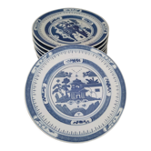 Lot de 8 assiettes à dessert en porcelaine décor paysage asiatique bleu