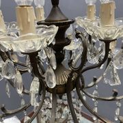 Vintage Bronze & Crystal Chandelier, 15 Lights, 1950s
