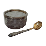 Crystal silver sugar bowl and spoon in box