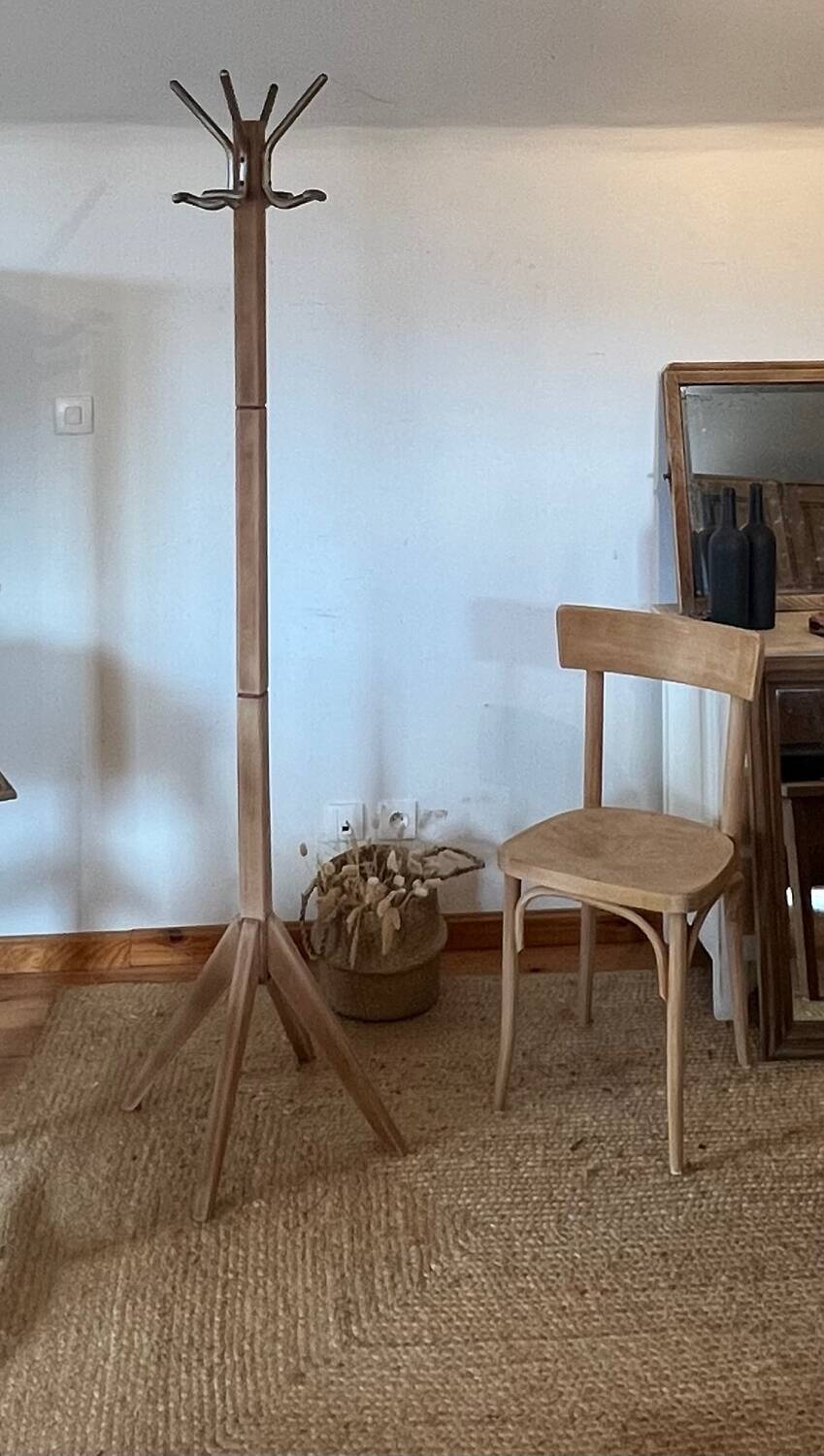 Vintage 60s coat rack in solid raw wood