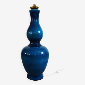 Grand pied de lampe en céramique bleu faux craquelé années 70