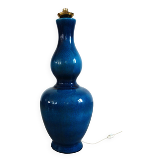 Grand pied de lampe en céramique bleu faux craquelé années 70
