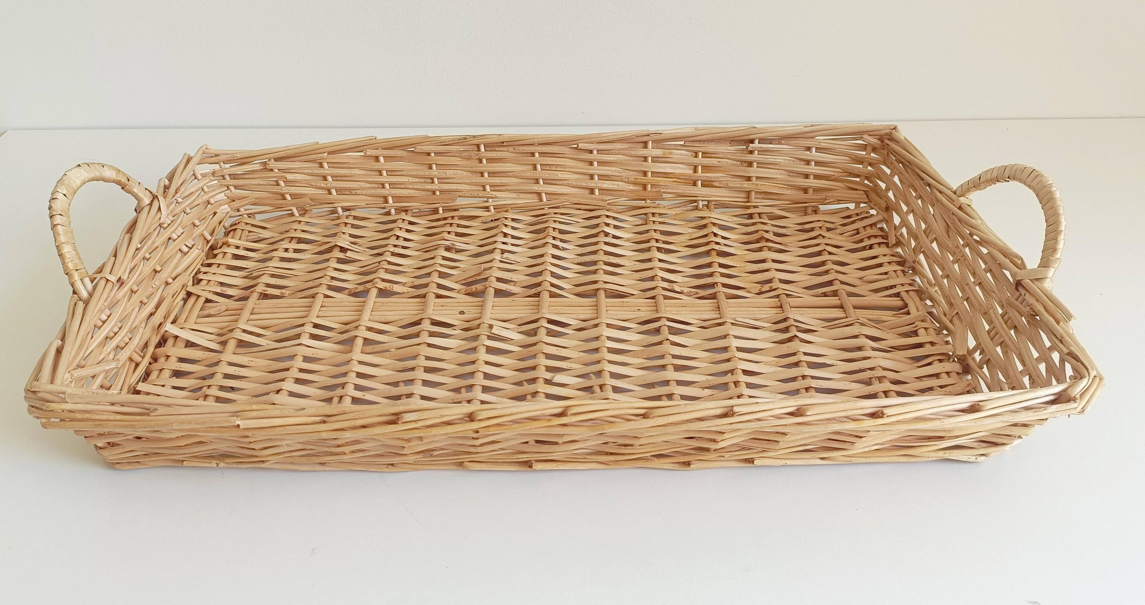 French Provence Large Wicker Basket Tray, Handwoven in France, Late 20th-C