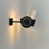 Paire d'applique vintage orientable, métal noir mat et opaline France 1950