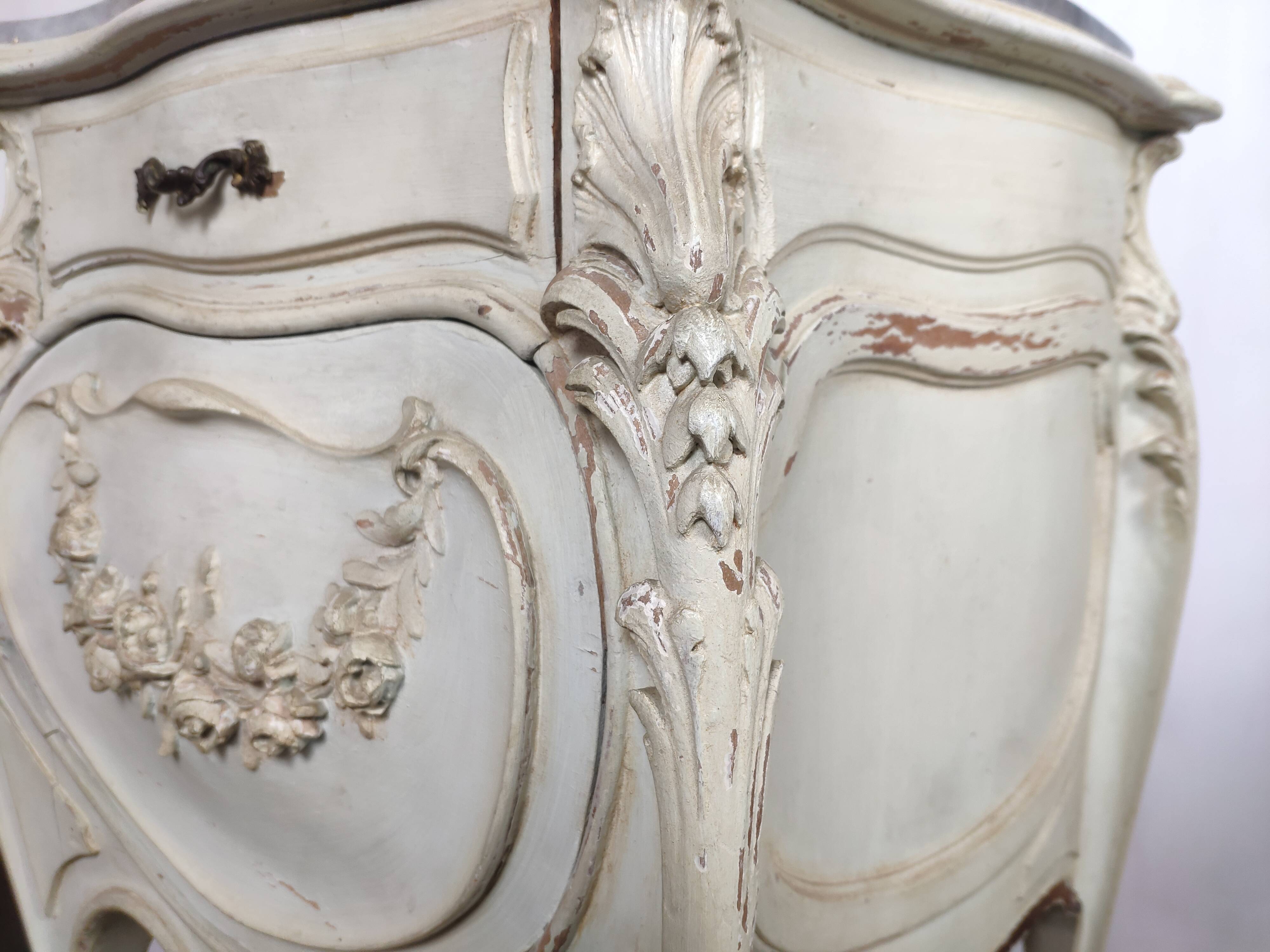 Louis XV white rock bedside pair