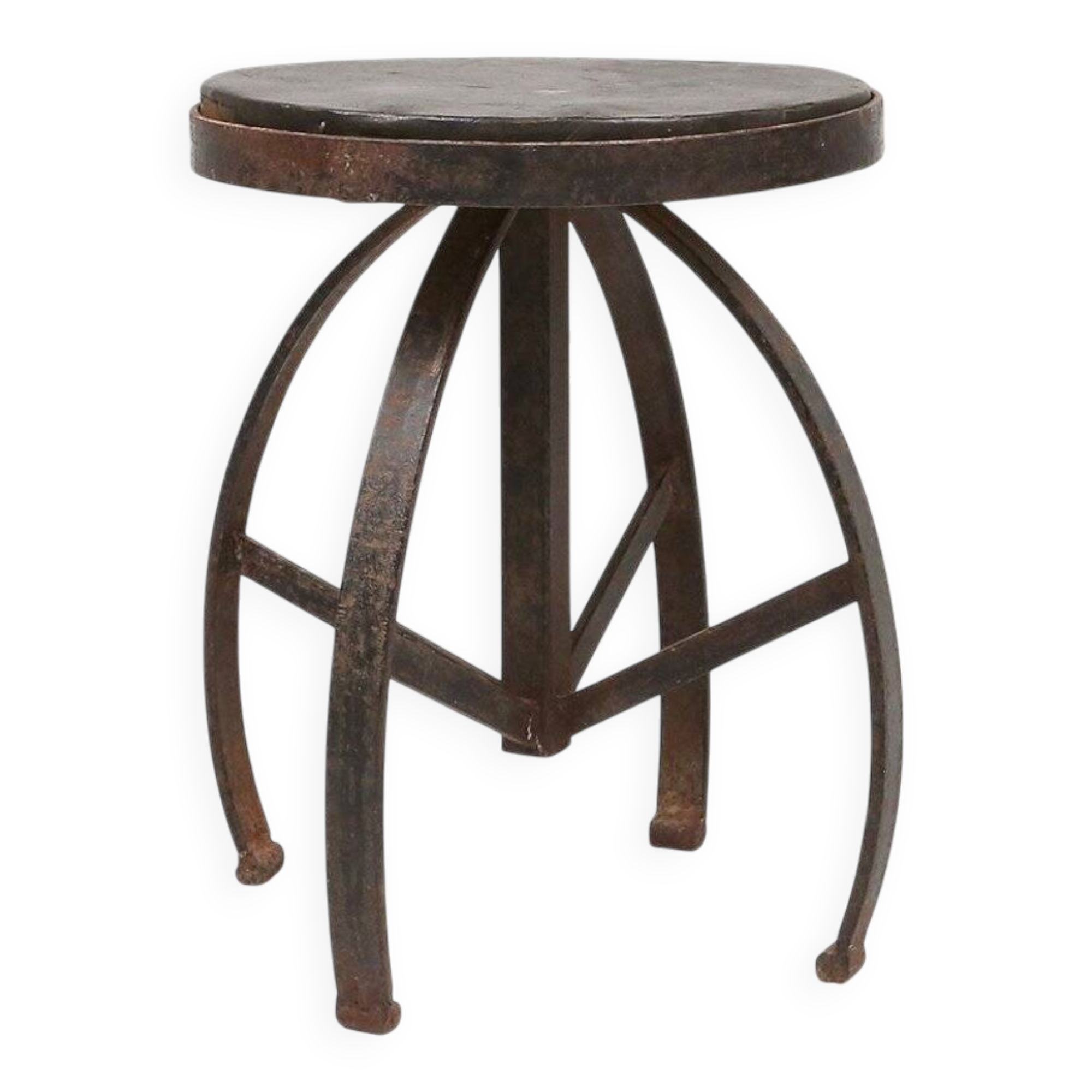 Industrial Black Metal Stool with Frame, France 1920s
