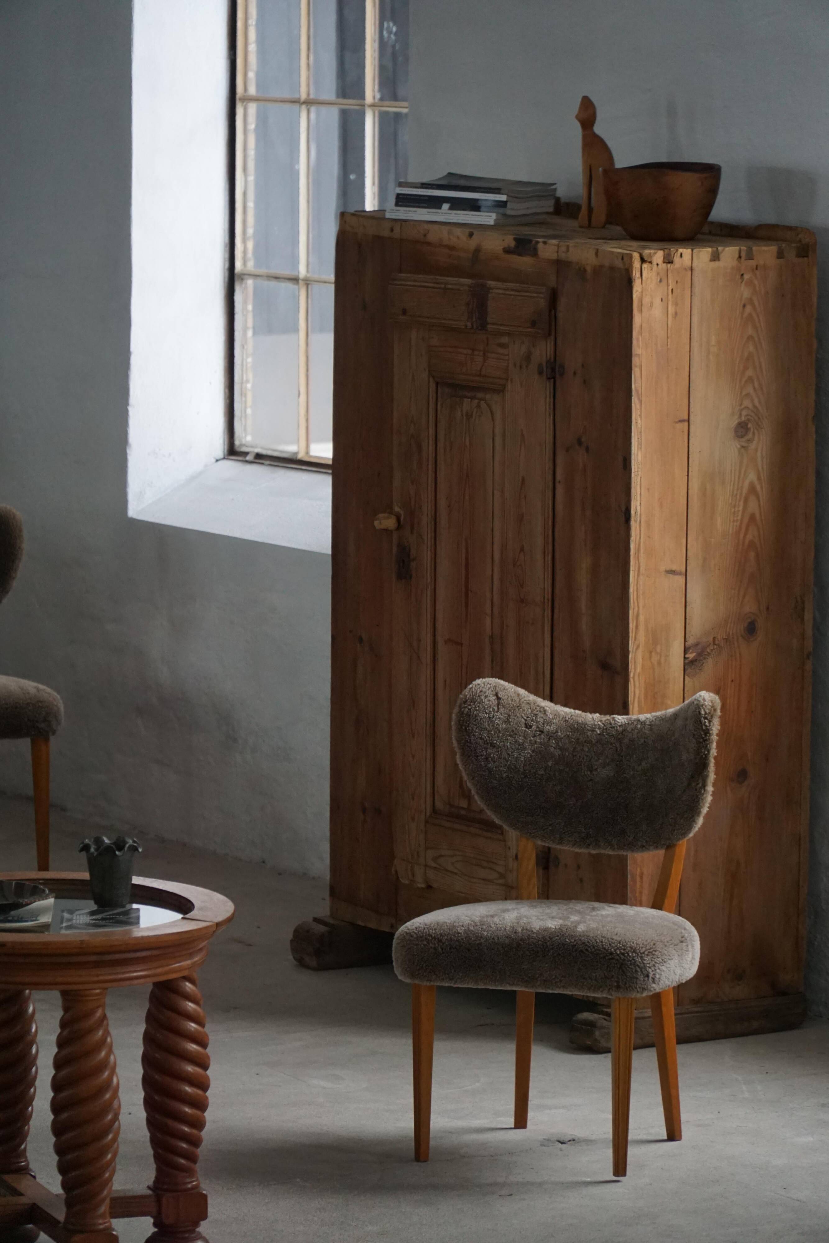 Danish chair from the mid-20th century, dining/office chair in lamb's wool, Eva Koppel, 1950s.