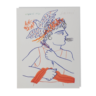 Alekos Fassianos: Winning athlete and dove of peace, signed lithograph.