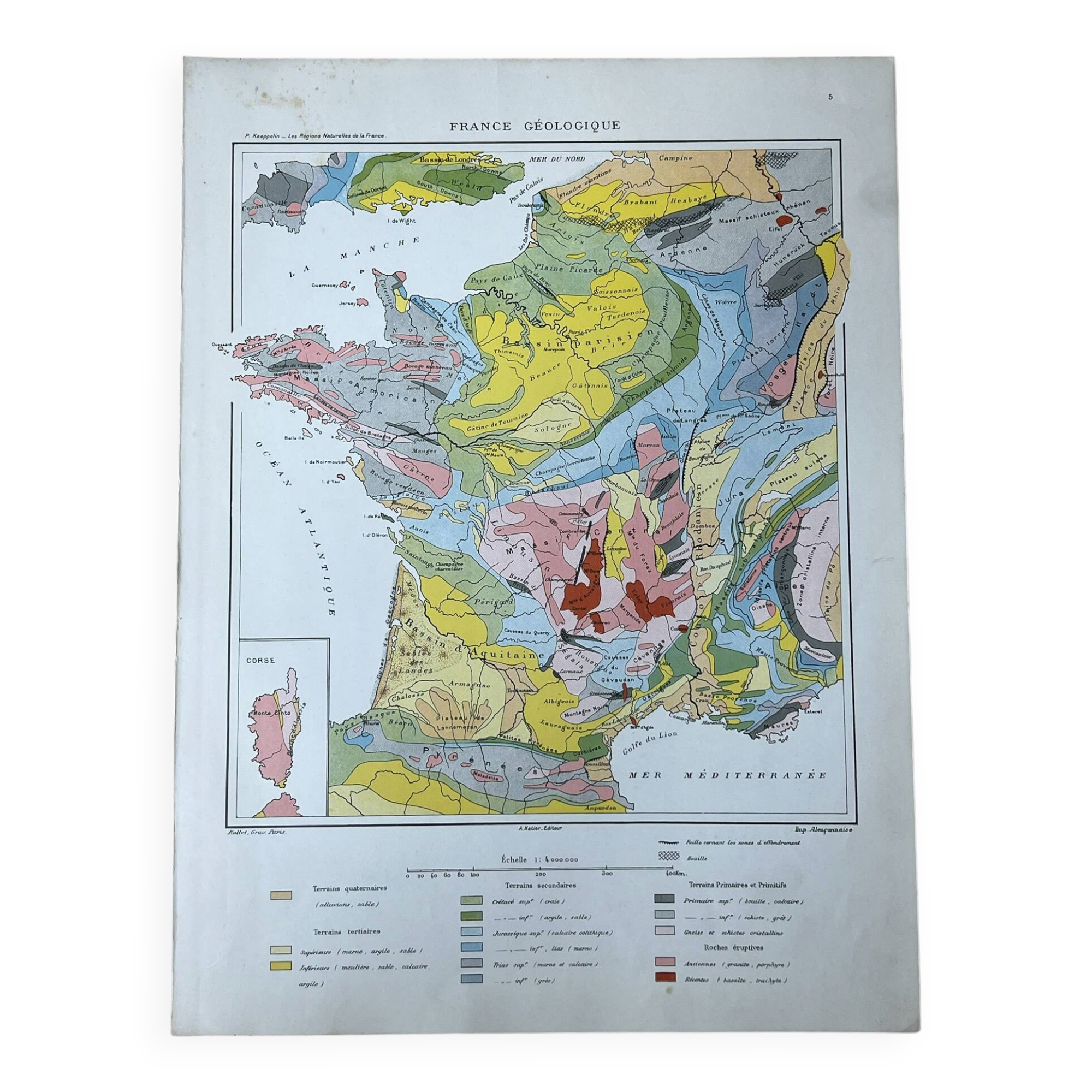 Geological map 1908 France in colour 27x37cm