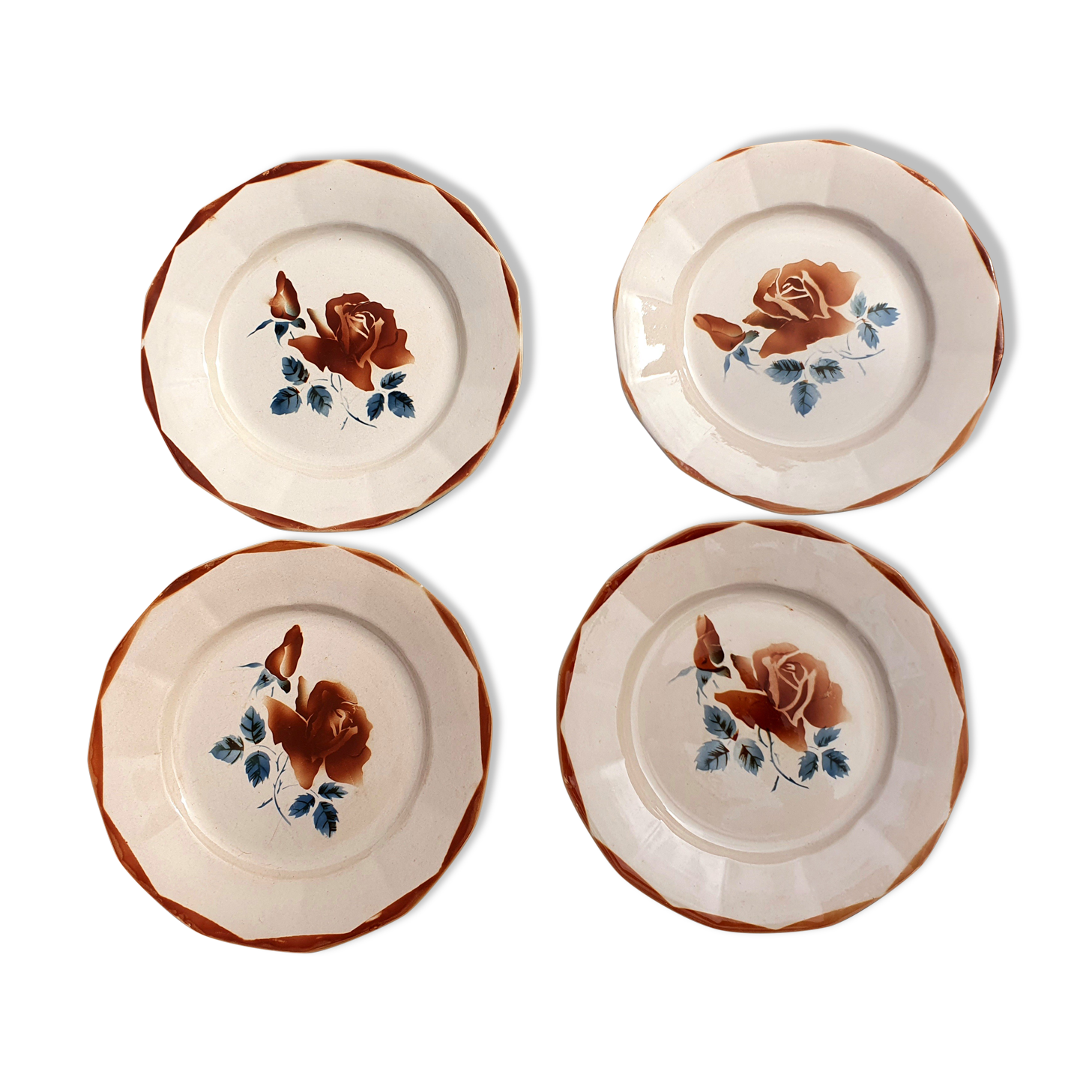 4 plates old pink and brown color button
