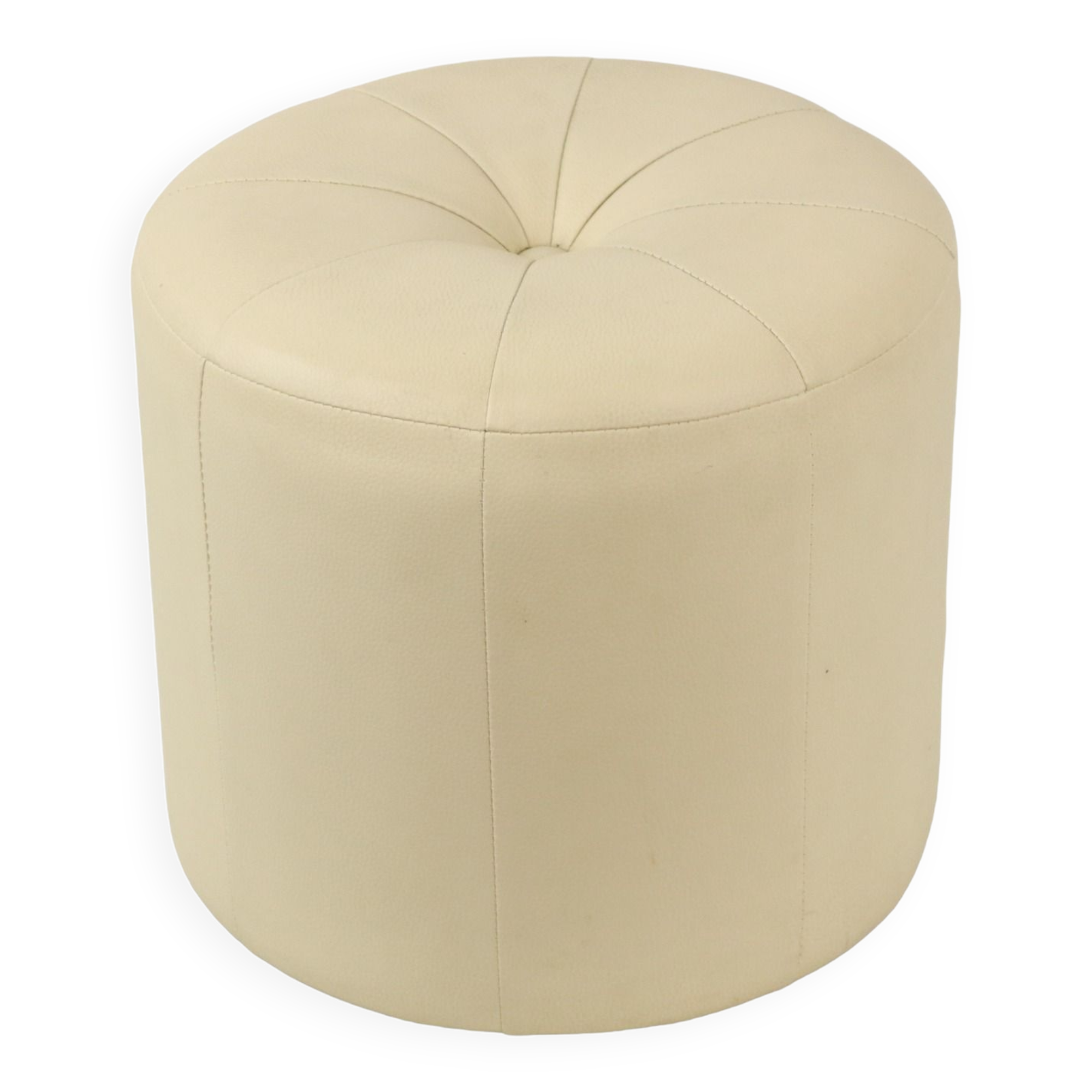 Vintage round wooden pouf skai cream color off white 38cm