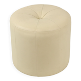 Pouf rond bois skai crème couleur blanc cassé 38cm