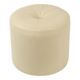 Vintage round wooden pouf skai cream color off white 38cm