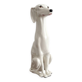 Chaumette vintage ceramic sitting white dog statue