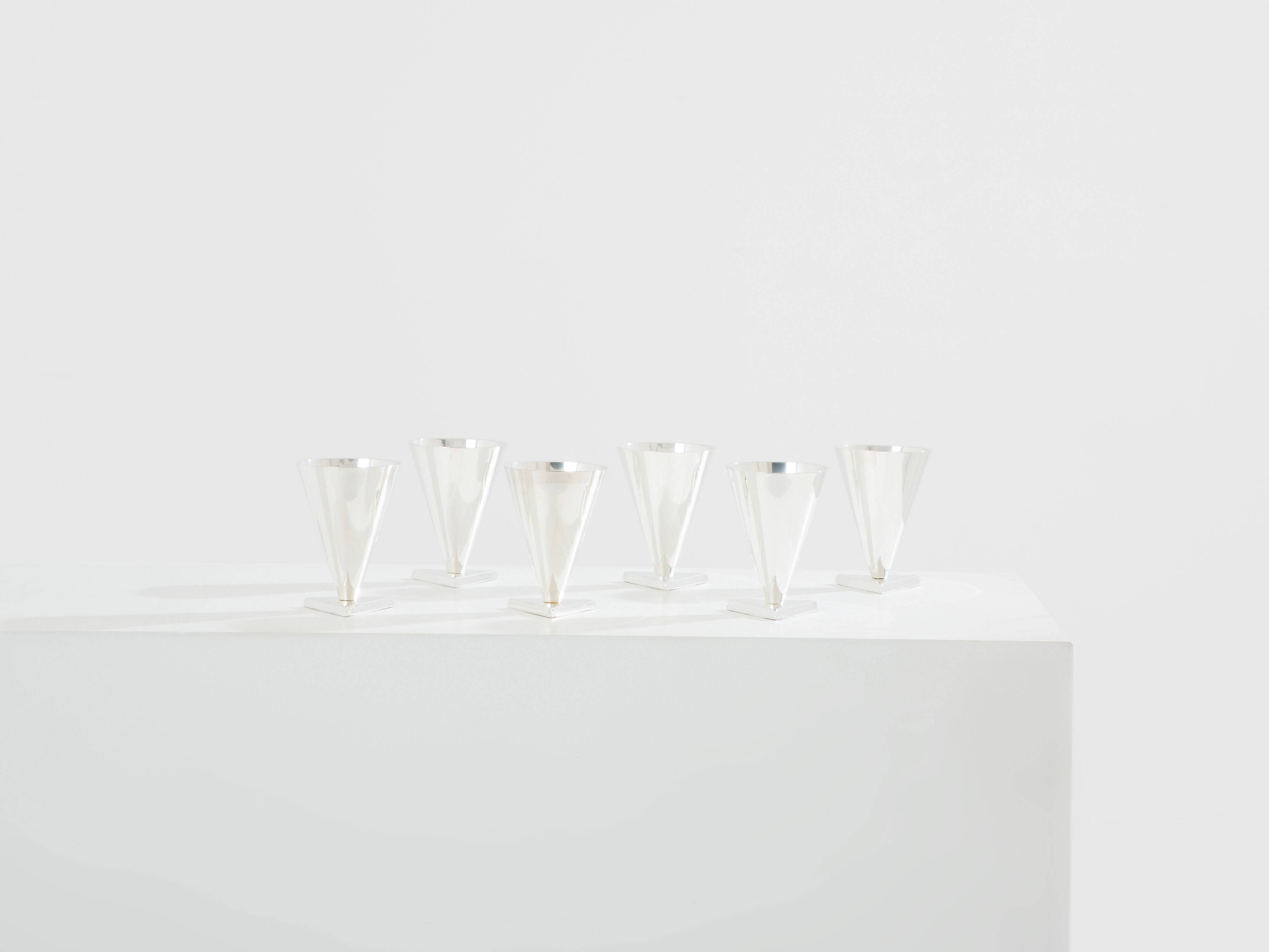 Set of 6 Art Deco silver-plated metal cups by La Maison Desny 1928