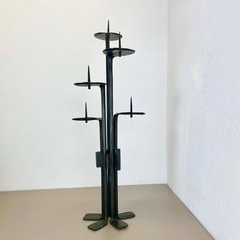 Large brutalist bronze candleholder by Manfred Bergmeister, Germany, 1970s