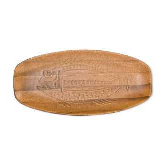 Sandstone dish, from France 1950, fish patterned, brown